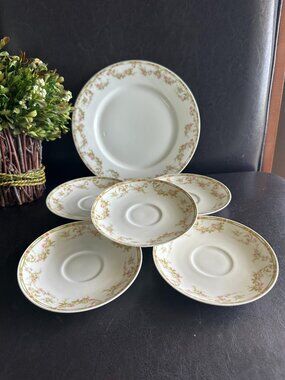 Haviland Limoges France Plate Set Pink Roses & Green Garland #346 Pattern 1903yr